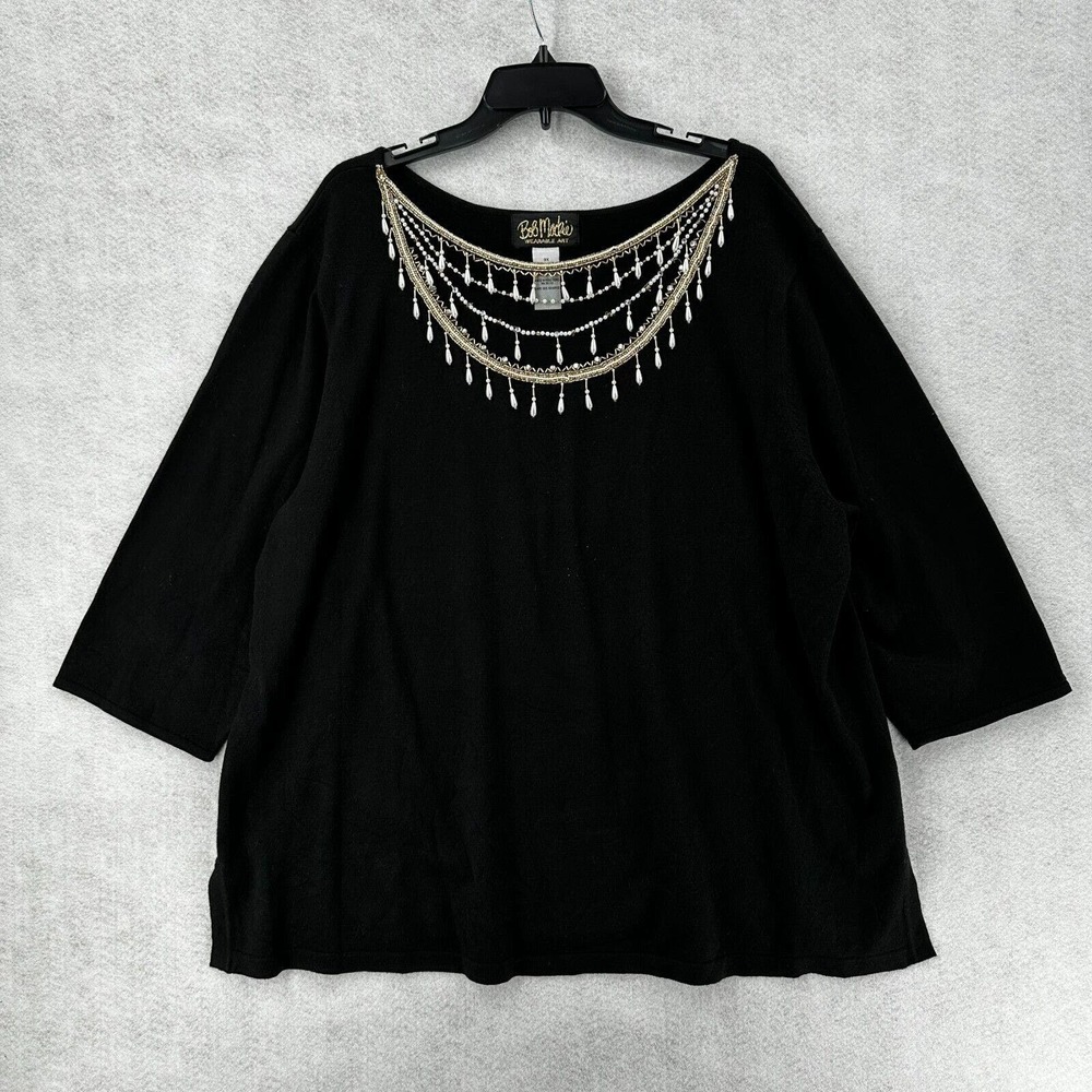 Bob Mackie Wearable Art Sweater Blouse Womens‎ 3X Beaded Dangling Pearls Top